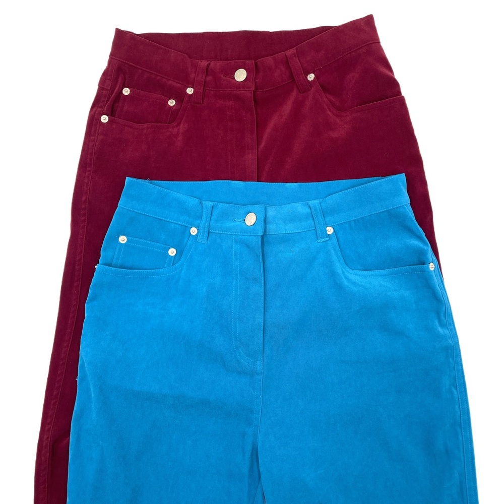 2 Pairs! Denim & Co EasyWear Full Length Pants Burgundy Maroon & Royal Blue SZ 8